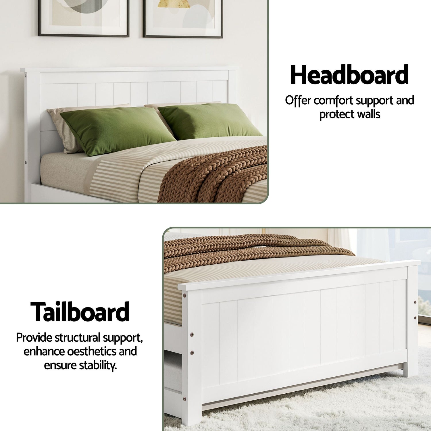 Artiss Single Bed Frame with Trundle Solid Wood Toddler Bunk Bed with Headboard White-Furniture > Bedroom > Beds &amp; Bed Frames-PEROZ Accessories
