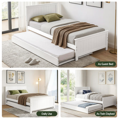 Artiss Single Bed Frame with Trundle Solid Wood Toddler Bunk Bed with Headboard White-Furniture > Bedroom > Beds &amp; Bed Frames-PEROZ Accessories