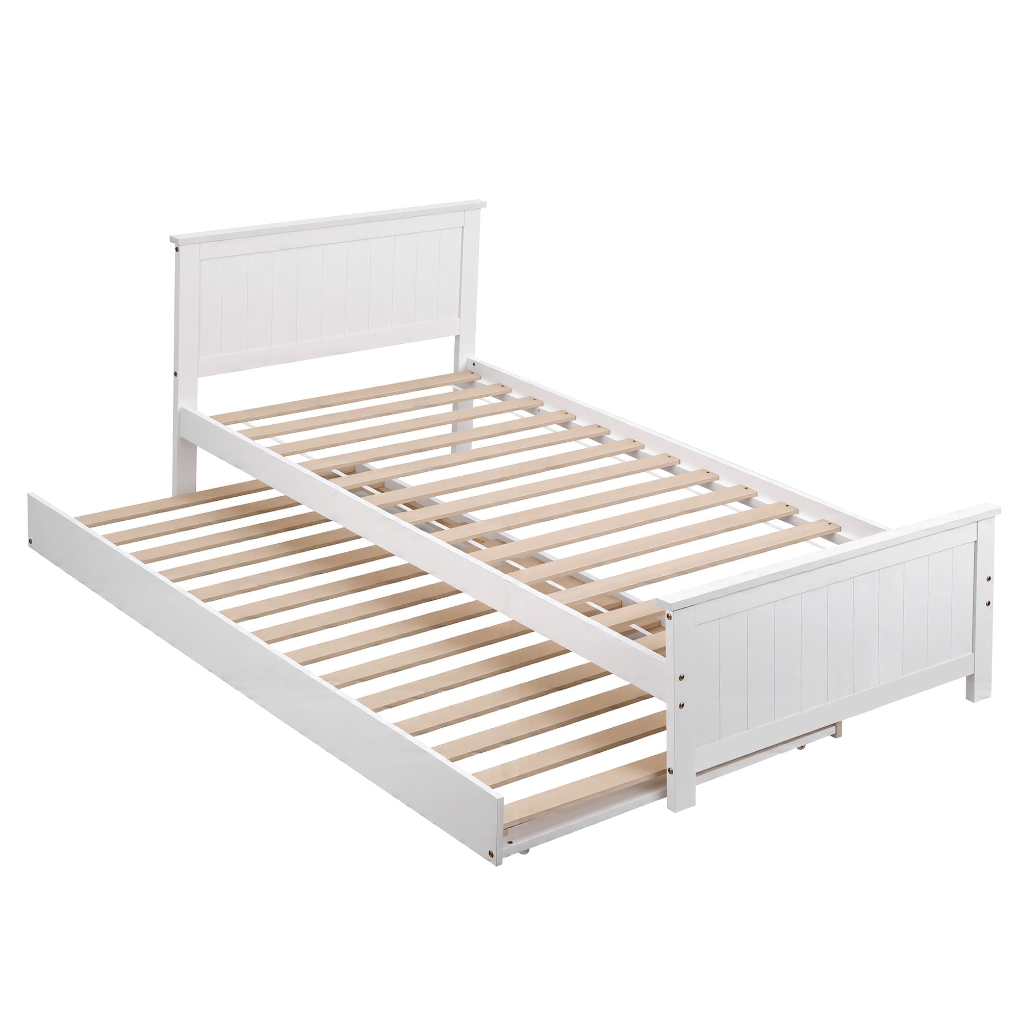 Artiss Single Bed Frame with Trundle Solid Wood Toddler Bunk Bed with Headboard White-Furniture > Bedroom > Beds &amp; Bed Frames-PEROZ Accessories