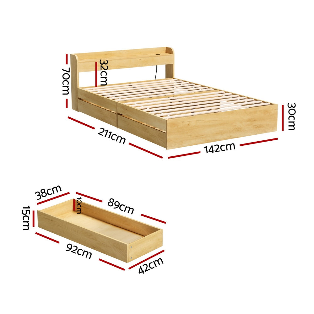Artiss Bed Frame Double Size with Charging Ports and 2 Drawers AURA-Furniture &gt; Dining &gt; Kitchen &amp; Dining Chairs-PEROZ Accessories