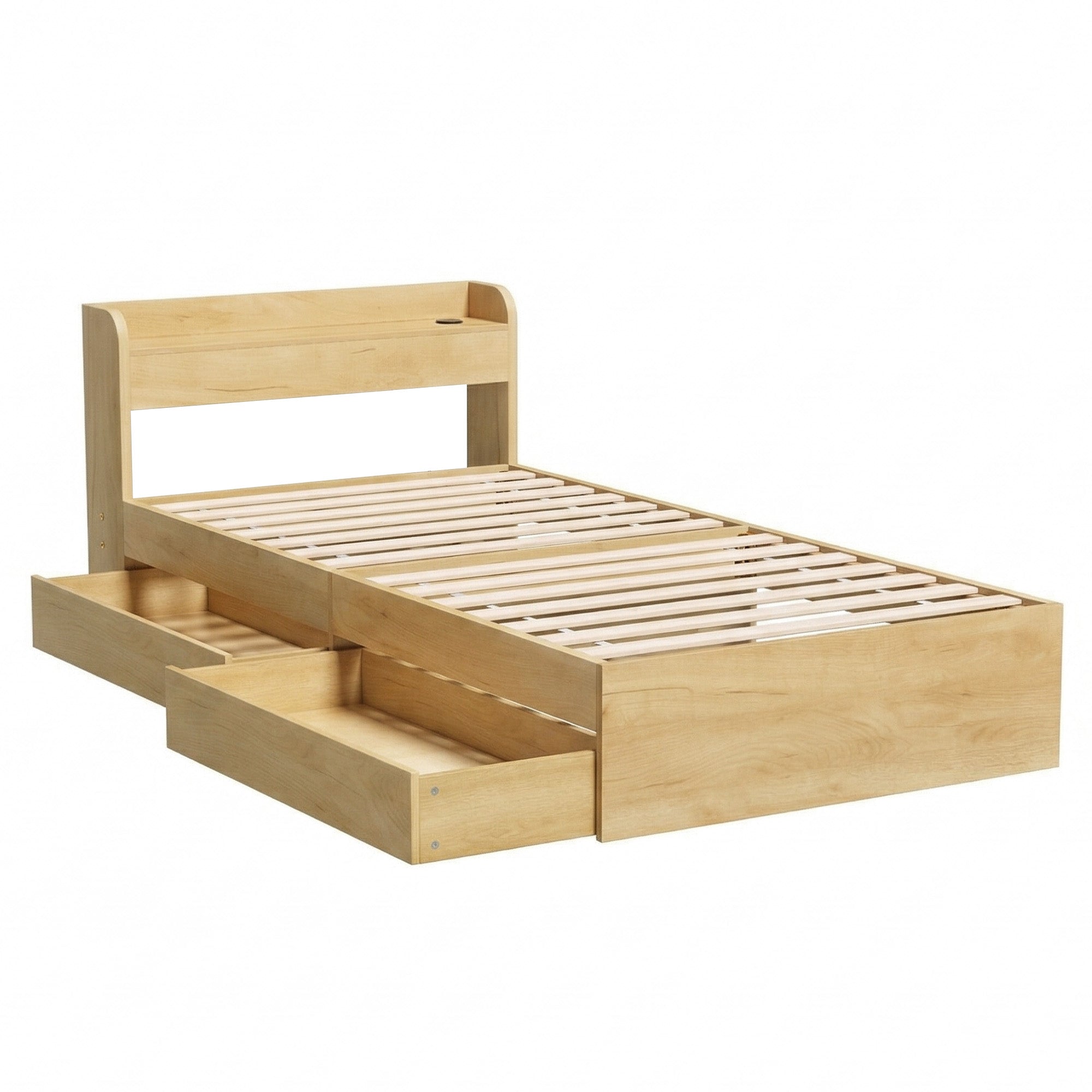 Artiss King Single Bed Frame with 2 Drawers Platform Bed with Headboard Bed Base with USB Ports Natural-Furniture > Bedroom > Beds &amp; Bed Frames-PEROZ Accessories