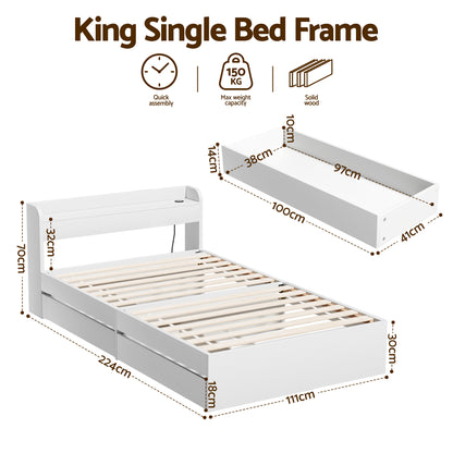 Artiss Bed Frame King Single Size with Charging Ports and 2 Drawers AURA