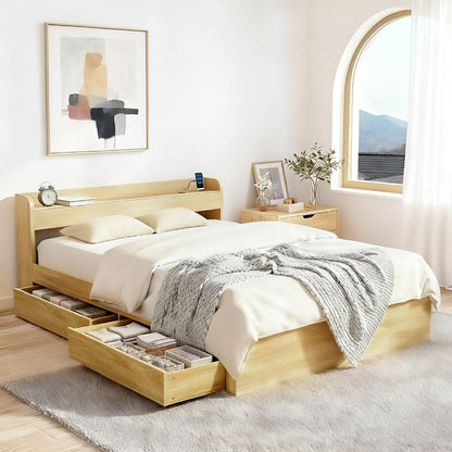 Artiss Bed Frame Queen Size with Charging Ports and 2 Drawers AURA-Furniture > Dining > Kitchen &amp; Dining Chairs-PEROZ Accessories