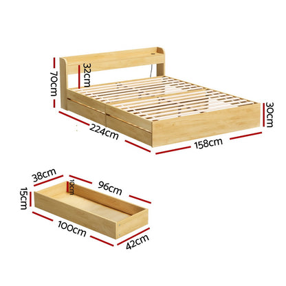 Artiss Bed Frame Queen Size with Charging Ports and 2 Drawers AURA-Furniture > Dining > Kitchen &amp; Dining Chairs-PEROZ Accessories