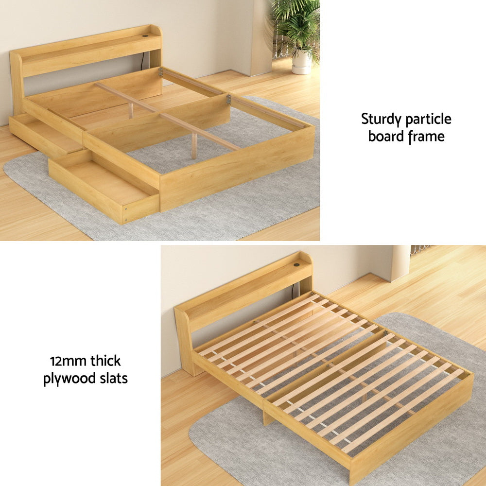 Artiss Bed Frame Queen Size with Charging Ports and 2 Drawers AURA-Furniture > Dining > Kitchen &amp; Dining Chairs-PEROZ Accessories