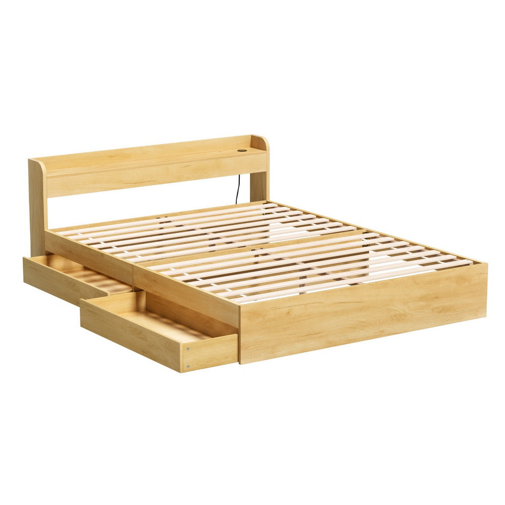 Artiss Bed Frame Queen Size with Charging Ports and 2 Drawers AURA-Furniture > Dining > Kitchen &amp; Dining Chairs-PEROZ Accessories
