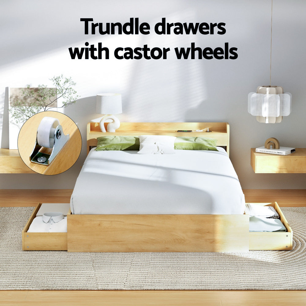 Artiss Bed Frame Queen Size with Charging Ports and 2 Drawers AURA-Furniture > Dining > Kitchen &amp; Dining Chairs-PEROZ Accessories