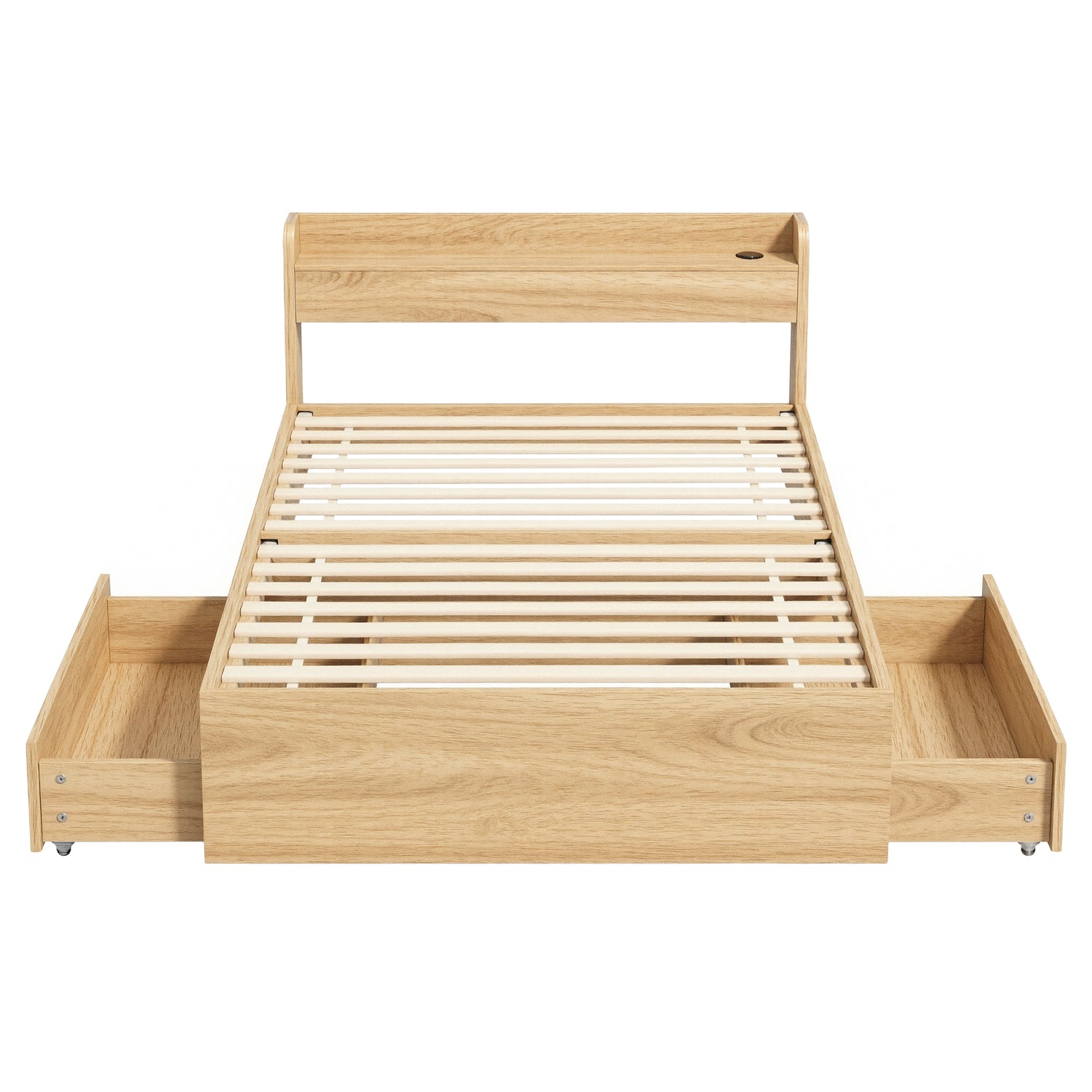Artiss Single Bed Frame with 2 Storage Drawers Platform Bed Base with USB Ports Sturdy Wooden Slat Support Natural-Furniture > Bedroom > Beds &amp; Bed Frames-PEROZ Accessories