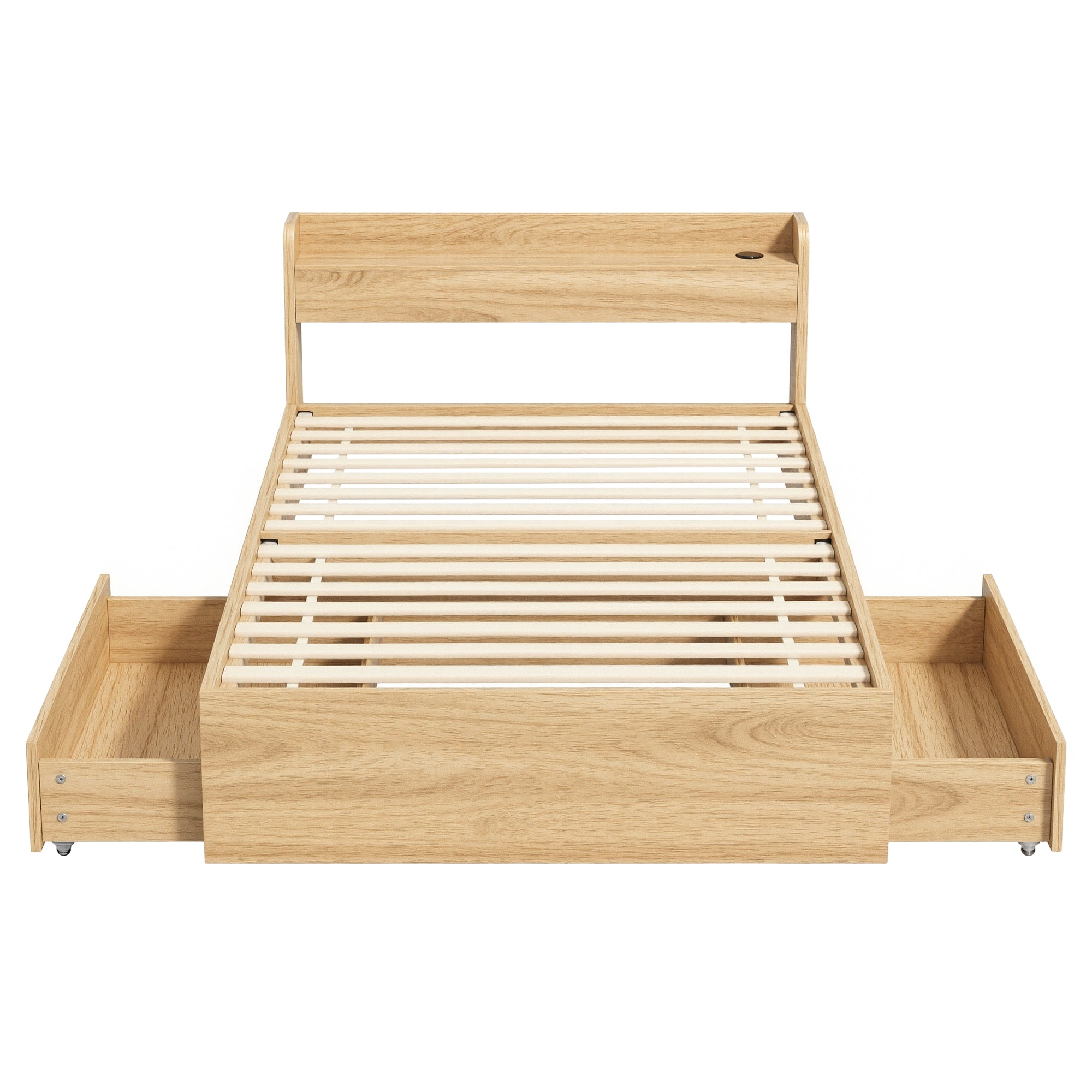 Artiss Single Bed Frame with 2 Storage Drawers Platform Bed Base with USB Ports Sturdy Wooden Slat Support Natural-Furniture > Bedroom > Beds &amp; Bed Frames-PEROZ Accessories