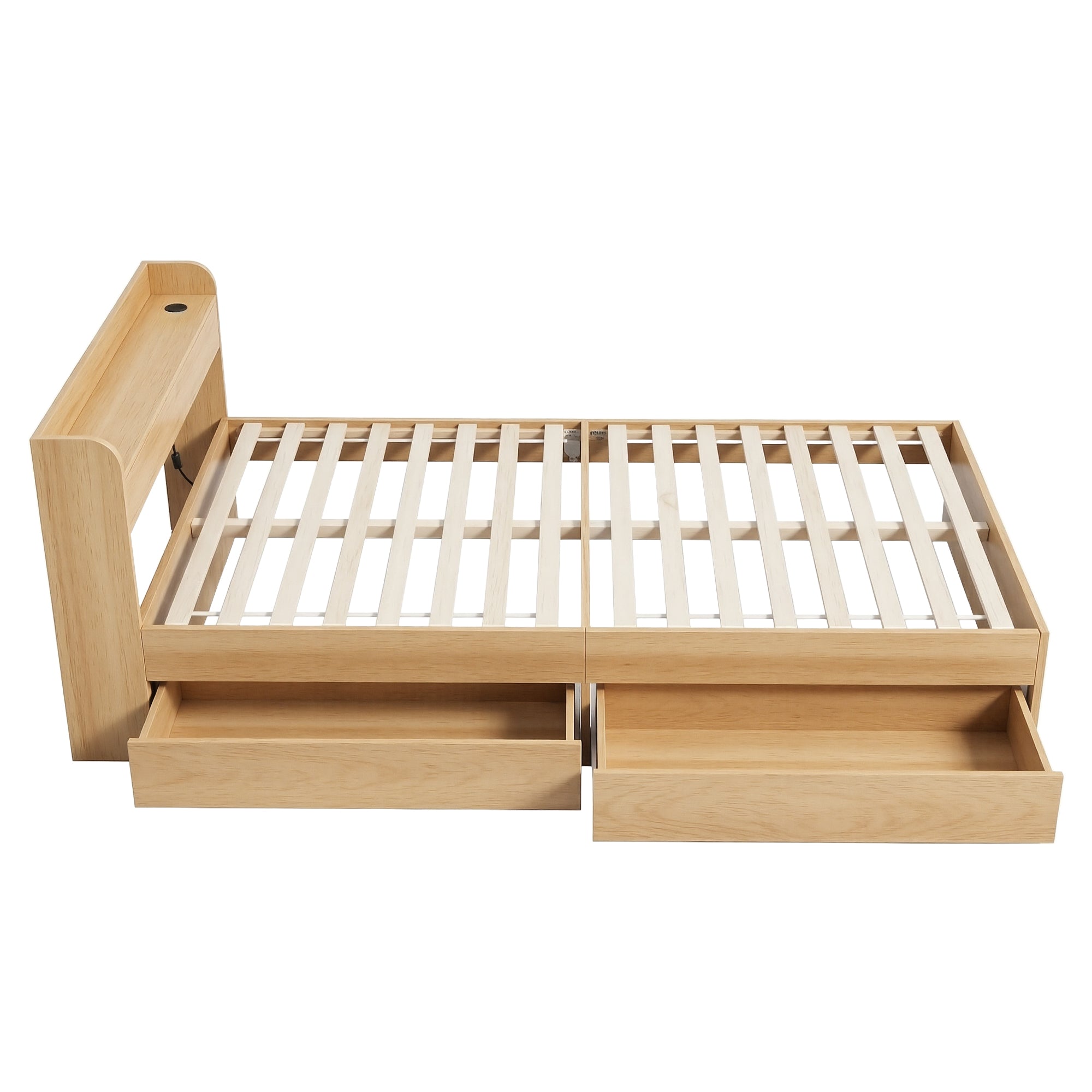 Artiss Single Bed Frame with 2 Storage Drawers Platform Bed Base with USB Ports Sturdy Wooden Slat Support Natural-Furniture > Bedroom > Beds &amp; Bed Frames-PEROZ Accessories
