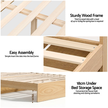 Artiss Single Bed Frame with 2 Storage Drawers Platform Bed Base with USB Ports Sturdy Wooden Slat Support Natural-Furniture > Bedroom > Beds &amp; Bed Frames-PEROZ Accessories