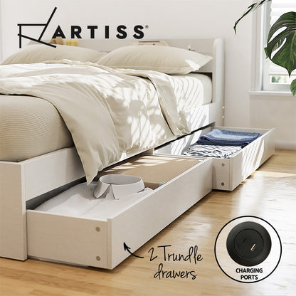 Artiss Bed Frame Single Size with Charging Ports and 2 Drawers AURA-Furniture &gt; Bedroom &gt; Beds &amp; Bed Frames-PEROZ Accessories