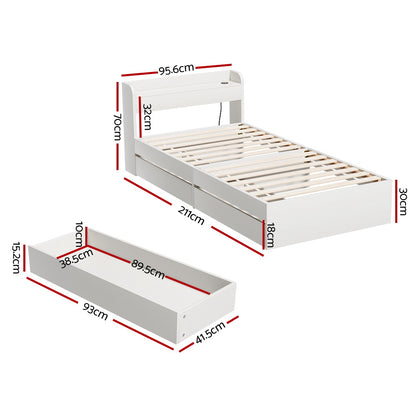 Artiss Bed Frame Single Size with Charging Ports and 2 Drawers AURA-Furniture &gt; Bedroom &gt; Beds &amp; Bed Frames-PEROZ Accessories