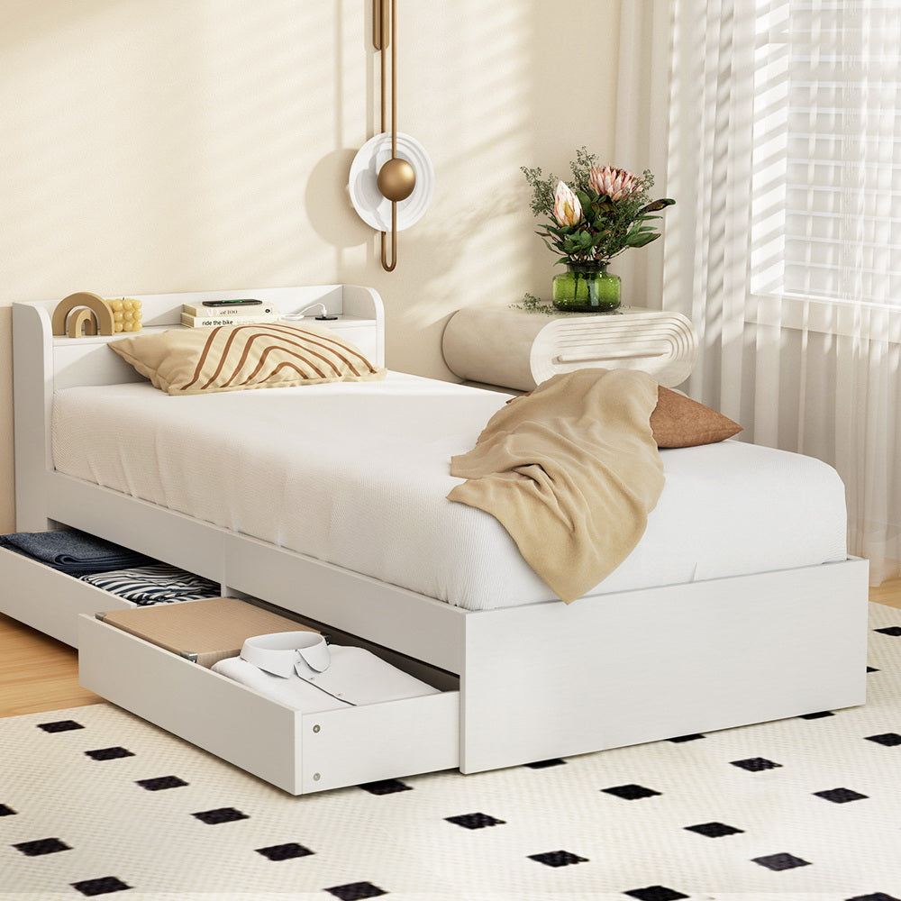 Artiss Bed Frame Single Size with Charging Ports and 2 Drawers AURA-Furniture &gt; Bedroom &gt; Beds &amp; Bed Frames-PEROZ Accessories