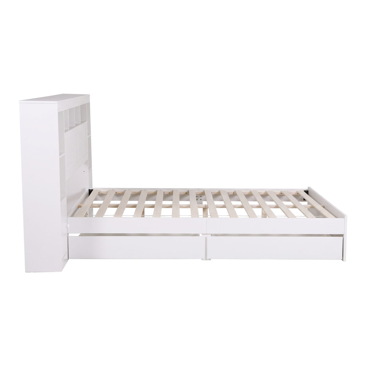 Artiss Queen Bed Frame with Storage Bookcase Headboard, USB &amp; Type-C Ports &amp; Drawers White