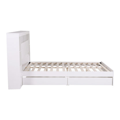 Artiss Queen Bed Frame with Storage Bookcase Headboard, USB &amp; Type-C Ports &amp; Drawers White