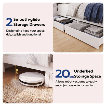 Artiss Queen Bed Frame with Storage Bookcase Headboard, USB &amp; Type-C Ports &amp; Drawers White
