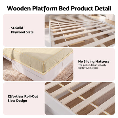 Artiss Queen Bed Frame with Storage Bookcase Headboard, USB &amp; Type-C Ports &amp; Drawers White