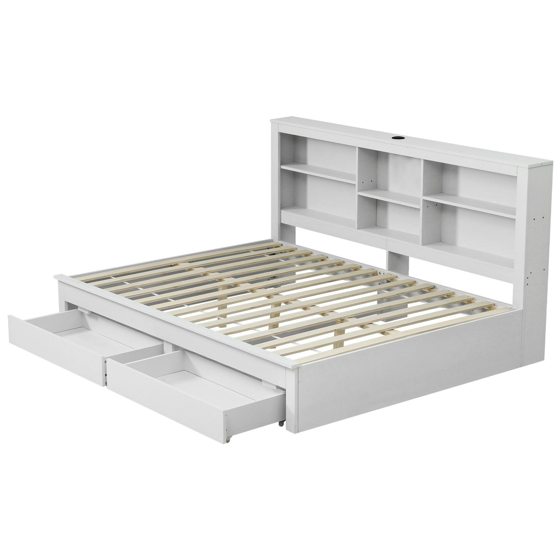 Artiss Noise-Free White Farmhouse Solid Wood Double Platform Bed Frame with Storage Headboard, Charging Station and Drawers for Bedroom and Apartment-Furniture > Bedroom > Beds &amp; Bed Frames-PEROZ Accessories