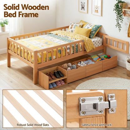 Artiss Kids Single Bed Frame with 3 Storage Drawer Montessori Bed for Toddler Natural-Furniture > Bedroom > Beds &amp; Bed Frames-PEROZ Accessories