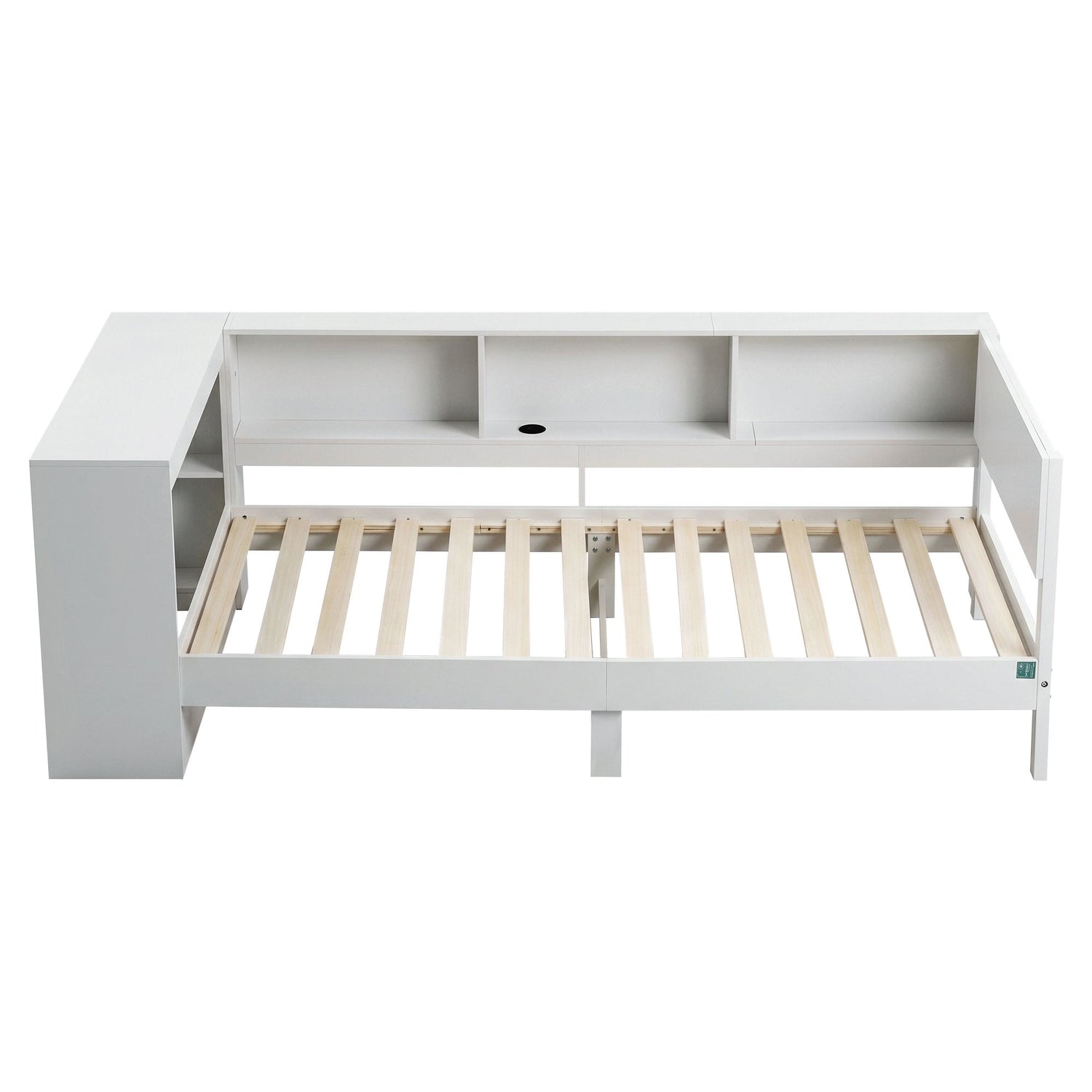 Artiss White Single Solid Wood Corner Platform Bed Frame with Built-in Desk, Storage Shelves and USB-C Charging Station for Small Spaces, Wooden Bed Base for Guest Room