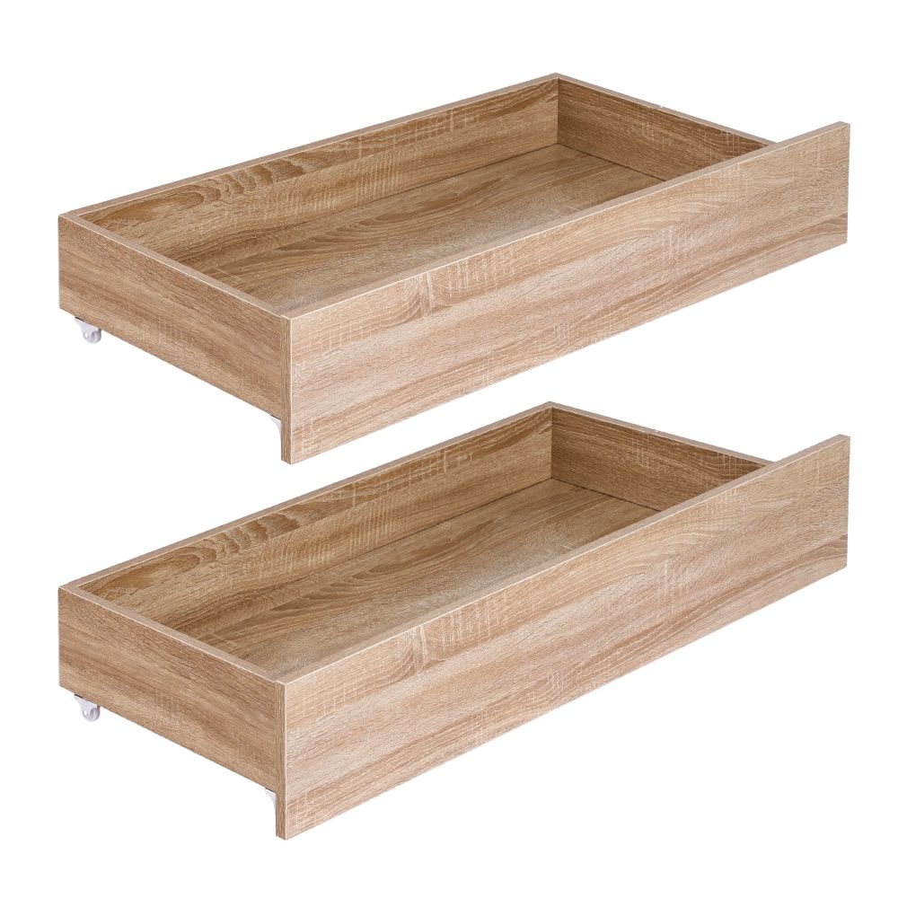 Artiss 2pcs Under Bed Storage with Wheels Rolling Wooden Drawers King Single &amp; Queen