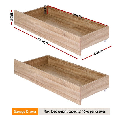 Artiss 2pcs Under Bed Storage with Wheels Rolling Wooden Drawers King Single &amp; Queen