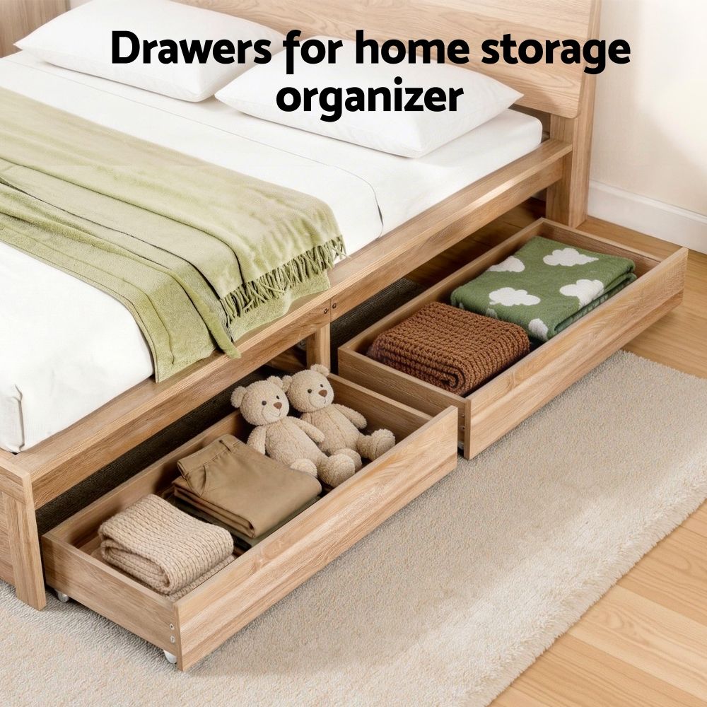 Artiss 2pcs Under Bed Storage with Wheels Rolling Wooden Drawers King Single &amp; Queen