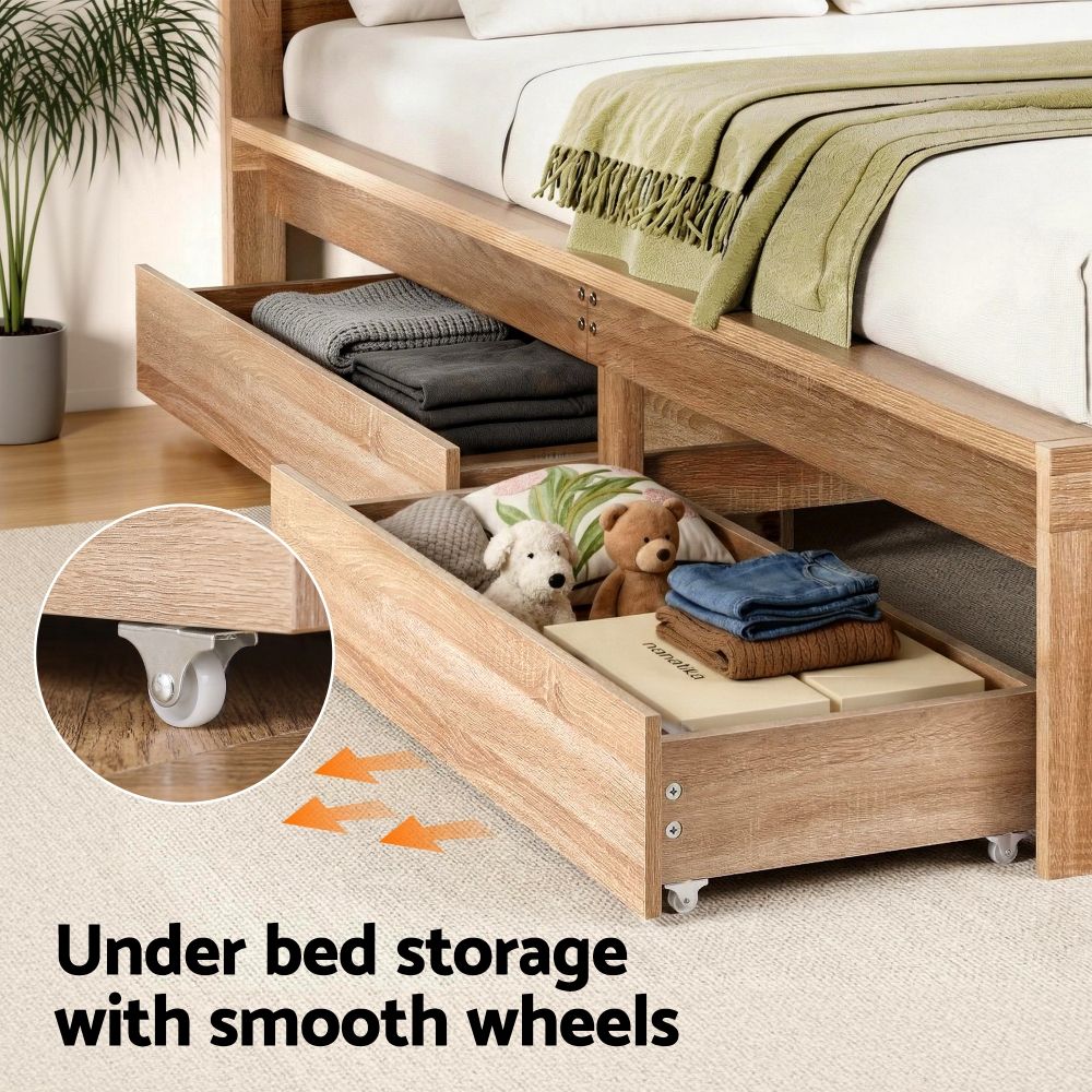Artiss 2pcs Under Bed Storage with Wheels Rolling Wooden Drawers King Single &amp; Queen