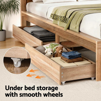 Artiss 2pcs Under Bed Storage with Wheels Rolling Wooden Drawers King Single &amp; Queen
