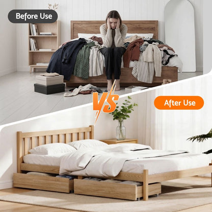 Artiss 2pcs Under Bed Storage with Wheels Rolling Wooden Drawers King Single &amp; Queen
