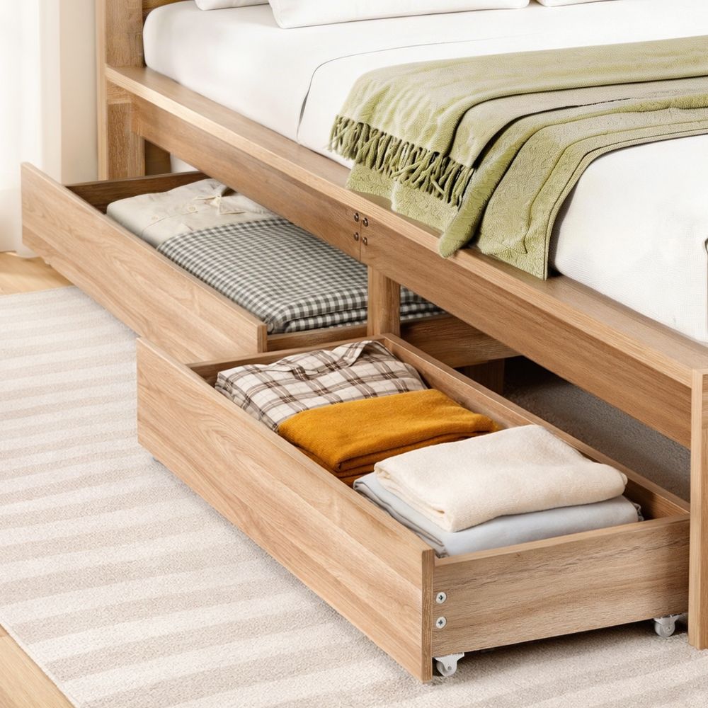 Artiss 2pcs Under Bed Storage with Wheels Rolling Wooden Drawers King Single &amp; Queen
