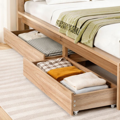 Artiss 2pcs Under Bed Storage with Wheels Rolling Wooden Drawers King Single &amp; Queen