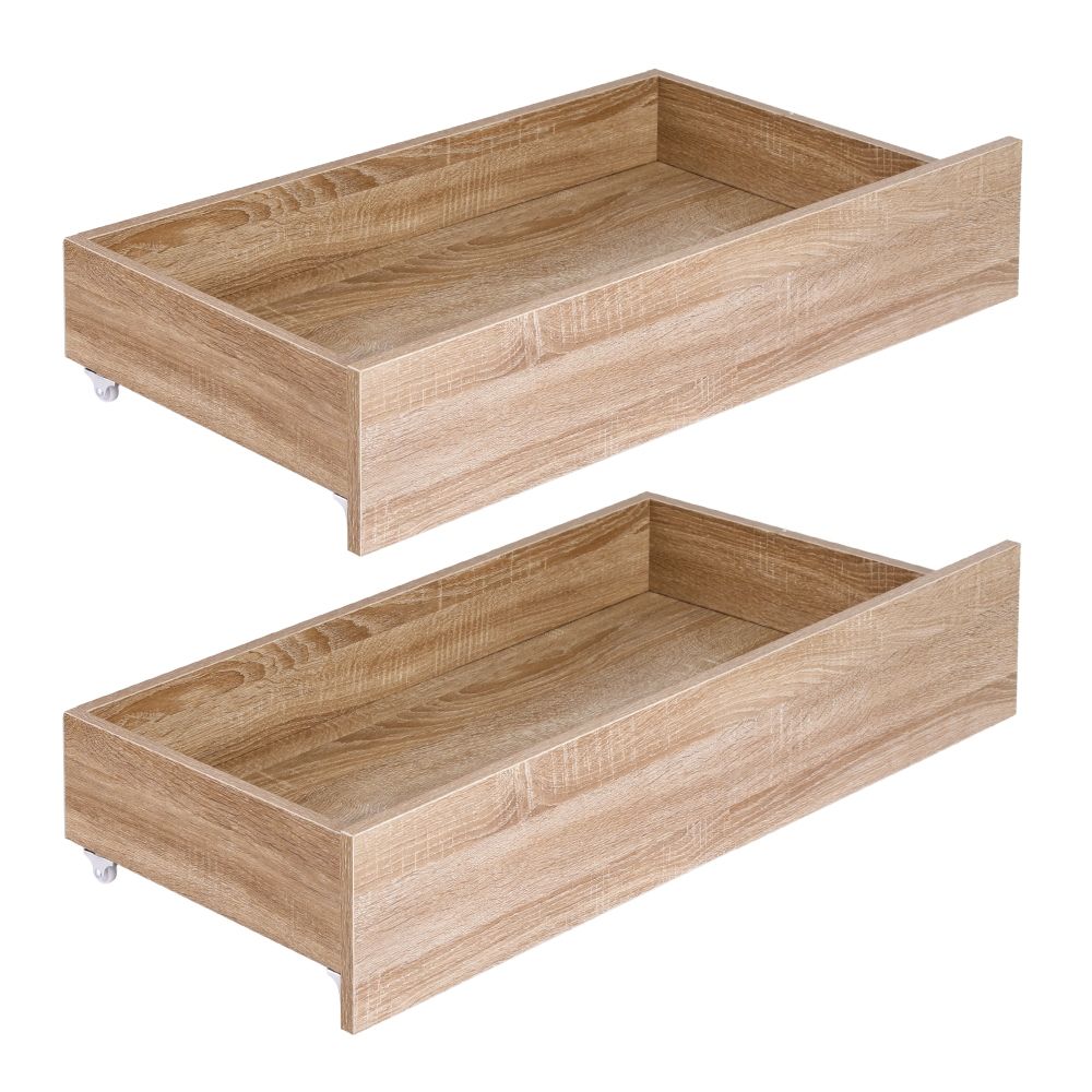 Artiss 2pcs Under Bed Storage with Wheels Rolling Wooden Drawers Single &amp; Double