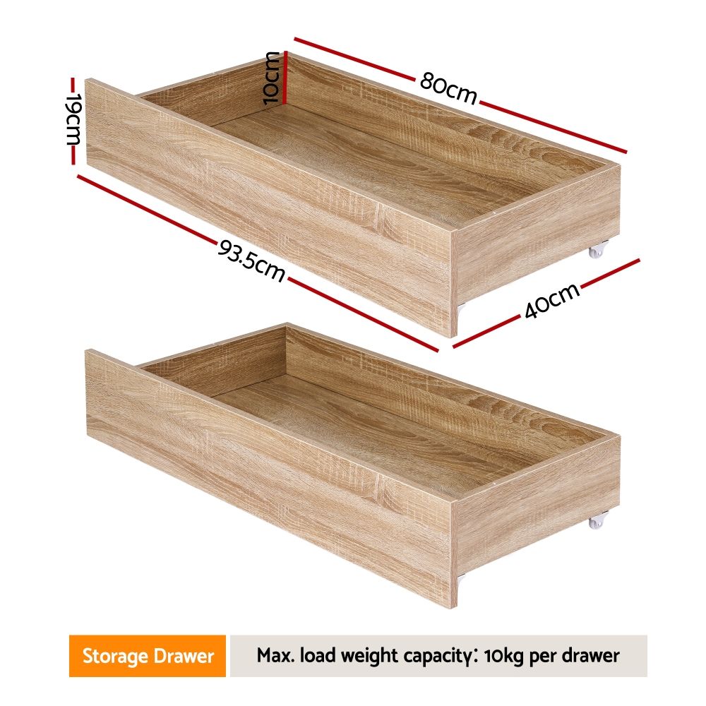 Artiss 2pcs Under Bed Storage with Wheels Rolling Wooden Drawers Single &amp; Double