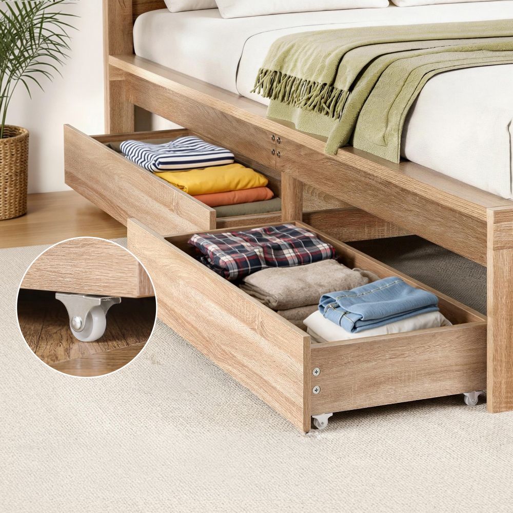 Artiss 2pcs Under Bed Storage with Wheels Rolling Wooden Drawers Single &amp; Double