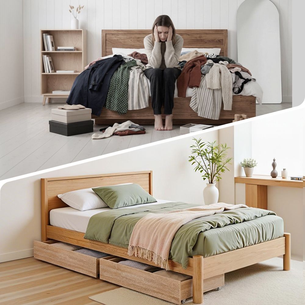 Artiss 2pcs Under Bed Storage with Wheels Rolling Wooden Drawers Single &amp; Double
