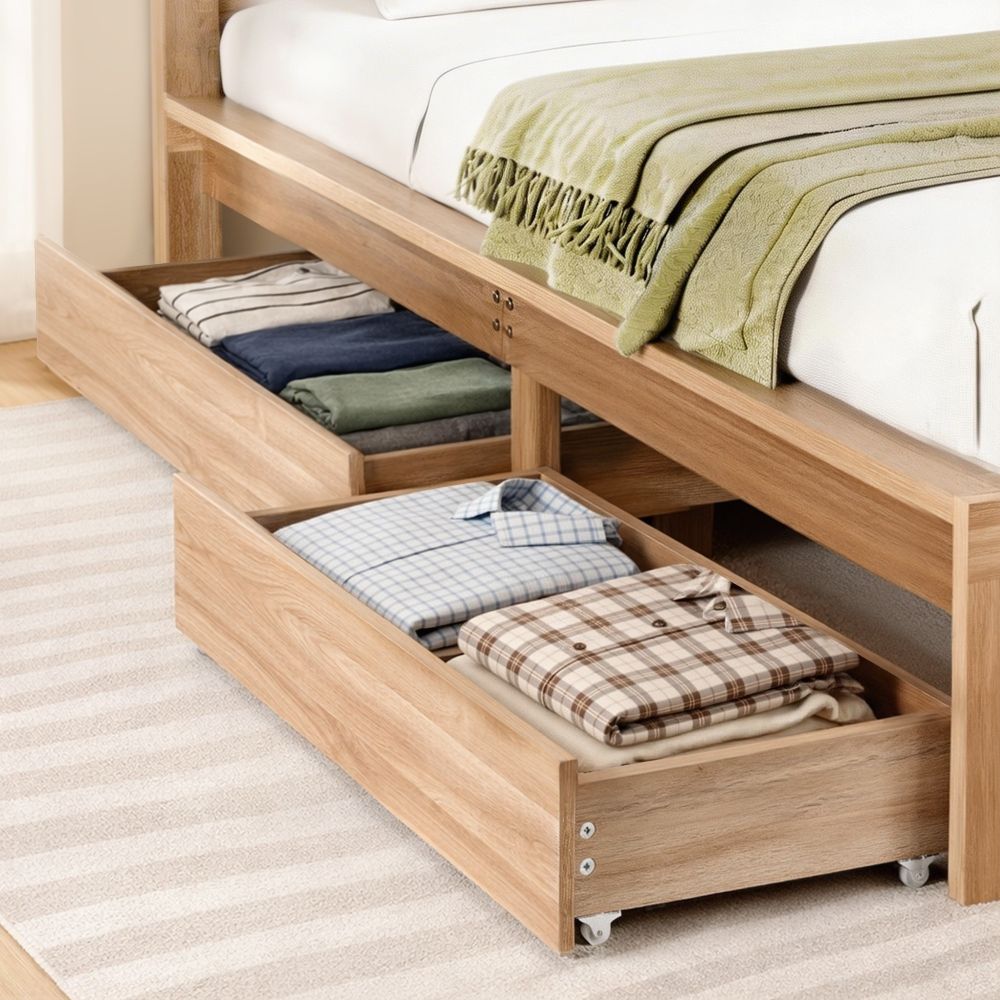 Artiss 2pcs Under Bed Storage with Wheels Rolling Wooden Drawers Single &amp; Double