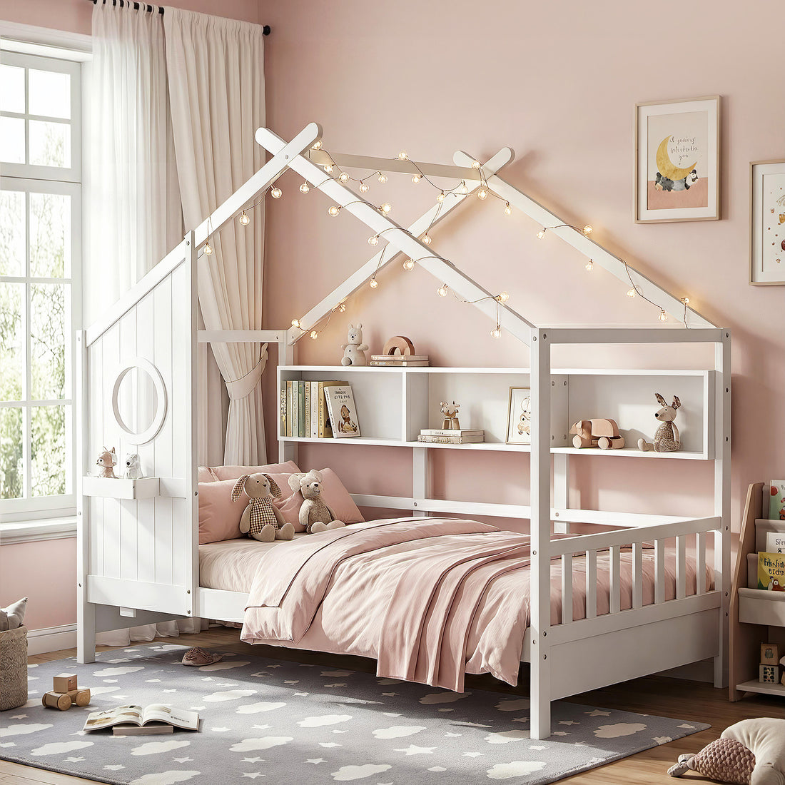 Artiss Kids Single Bed Frame House Bed Solid Wood Montessori Bed for Toddler White-Furniture > Bedroom > Beds &amp; Bed Frames-PEROZ Accessories