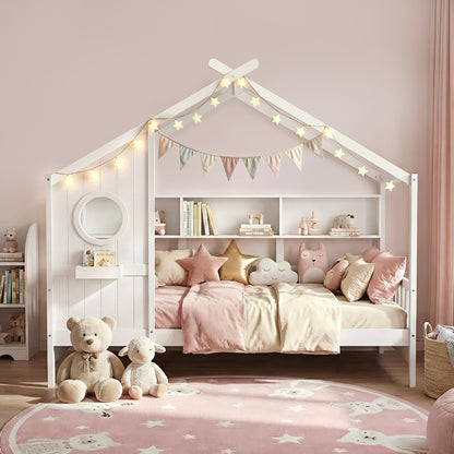 Artiss Kids Single Bed Frame House Bed Solid Wood Montessori Bed for Toddler White-Furniture > Bedroom > Beds &amp; Bed Frames-PEROZ Accessories