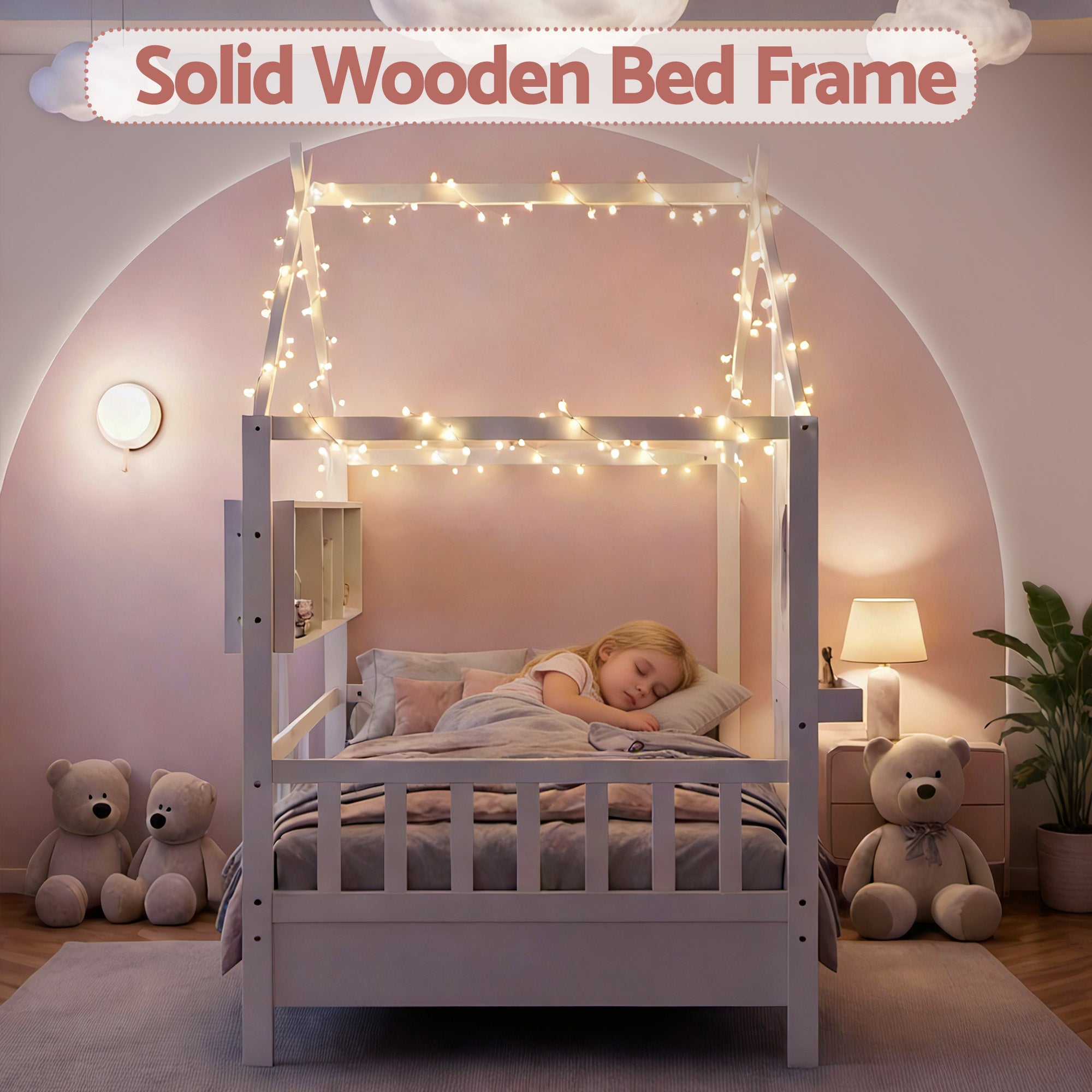 Artiss Kids Single Bed Frame House Bed Solid Wood Montessori Bed for Toddler White-Furniture > Bedroom > Beds &amp; Bed Frames-PEROZ Accessories