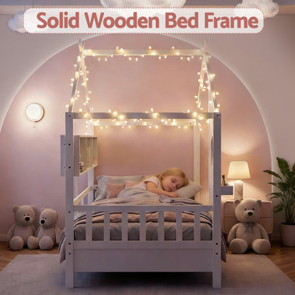 Artiss Kids Single Bed Frame House Bed Solid Wood Montessori Bed for Toddler White-Furniture > Bedroom > Beds &amp; Bed Frames-PEROZ Accessories