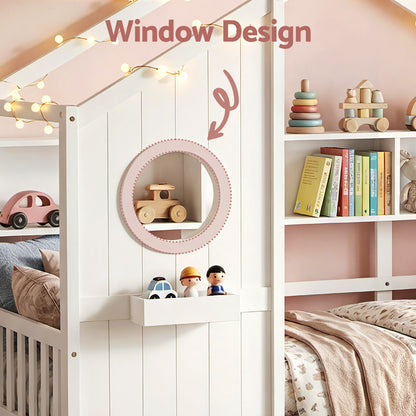 Artiss Kids Single Bed Frame with 3 Storage Bookcase &amp; 2 Drawers House Bed Solid Wood Montessori Bed Easy Assembly White-Furniture > Bedroom > Beds &amp; Bed Frames-PEROZ Accessories