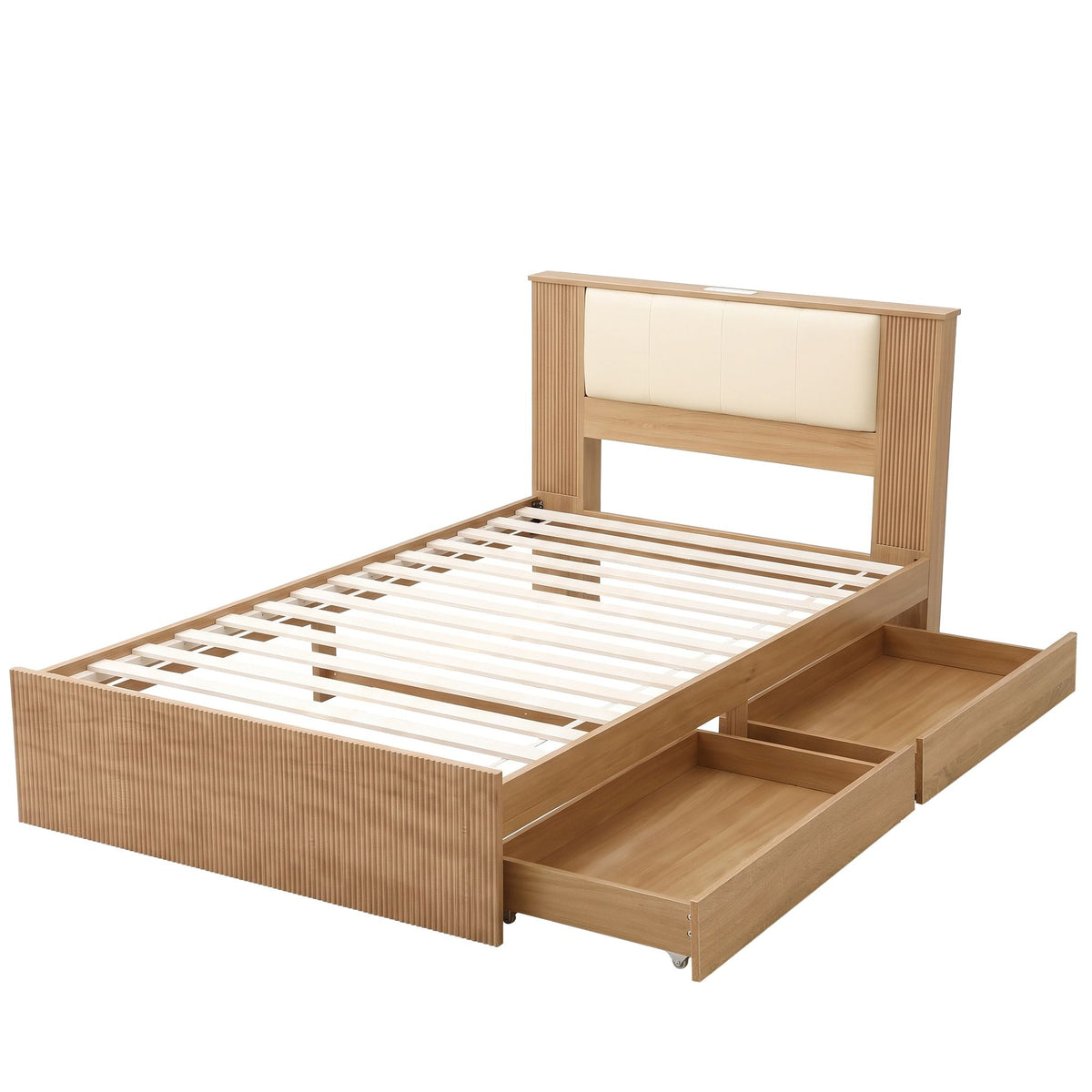 Artiss King Single Bed Frame with 2 Drawers, PU Leather Headboard &amp; Charging Station-Furniture > Bedroom > Beds &amp; Bed Frames-PEROZ Accessories