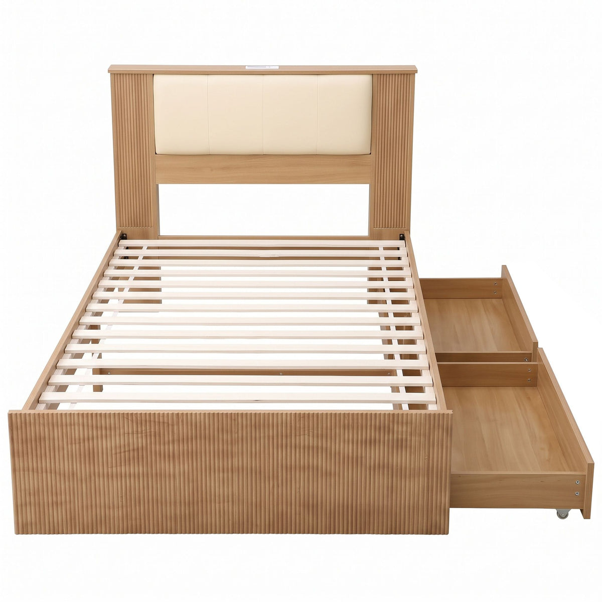 Artiss King Single Bed Frame with 2 Drawers, PU Leather Headboard &amp; Charging Station-Furniture > Bedroom > Beds &amp; Bed Frames-PEROZ Accessories