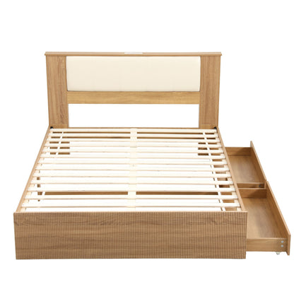 Artiss Queen Bed Frame with 2 Drawers, PU Leather Headboard &amp; Charging Station-Furniture > Bedroom > Beds &amp; Bed Frames-PEROZ Accessories
