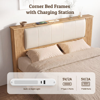 Artiss Queen Bed Frame with 2 Drawers, PU Leather Headboard &amp; Charging Station-Furniture > Bedroom > Beds &amp; Bed Frames-PEROZ Accessories