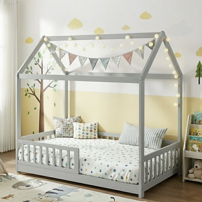 Artiss Wooden Bed Frame House Shape Pine Timber Base Single Size Platform Grey-Bed Frames-PEROZ Accessories