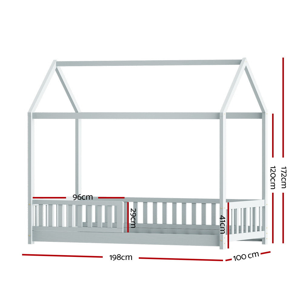 Artiss Wooden Bed Frame House Shape Pine Timber Base Single Size Platform Grey-Bed Frames-PEROZ Accessories