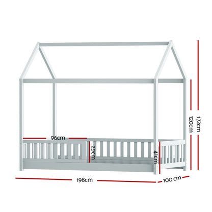 Artiss Wooden Bed Frame House Shape Pine Timber Base Single Size Platform Grey-Bed Frames-PEROZ Accessories